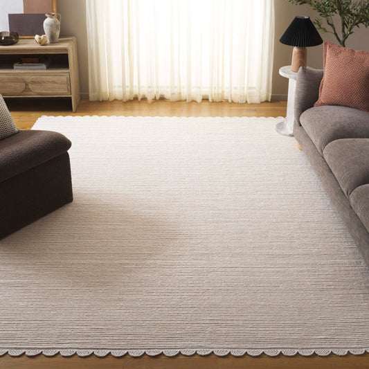 Quaniyah Hand-woven Ivory Striped Wool Rug 6x9 ft