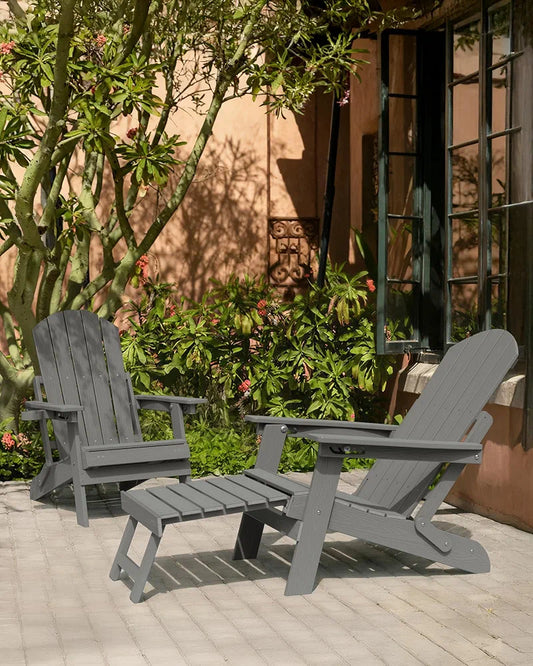 Adjustable Adirondack Chair with Footrest, 5-Level Adjustable Adirondack Chair with Retractable Ottoman & Cup Holder, Folding Adirondacks Chairs Use for Outdoor, Pool and Patio