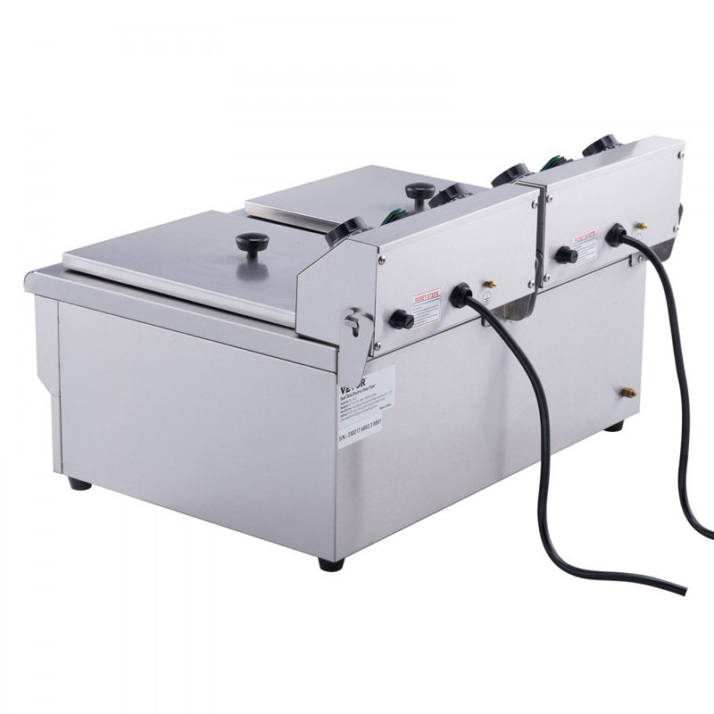 Friteuse électrique VEVOR 24L, avec minuterie et filtration d'huile, deux paniers amovibles et couvercle inclus