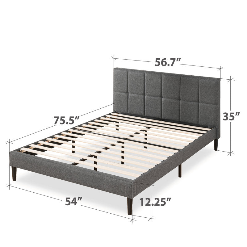 Lit plateforme capitonné Suhavi, style contemporain moderne (taille standard), gris foncé