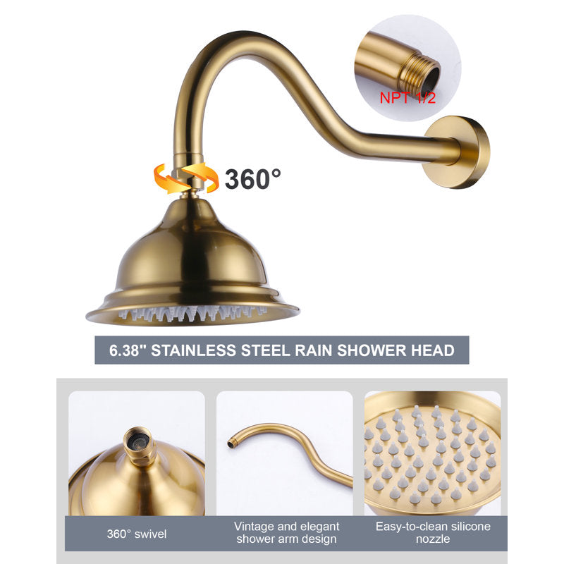 Système de douche à pression équilibrée 1,8 GPM avec robinet de douche, bec de baignoire et vanne d'encastrement en laiton TS09E61G