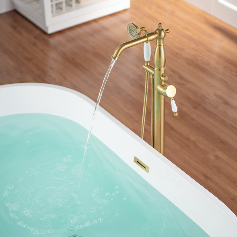 Robinet de baignoire sur pied à poignée unique (ensemble de douchette à main) OR BROSSÉ 