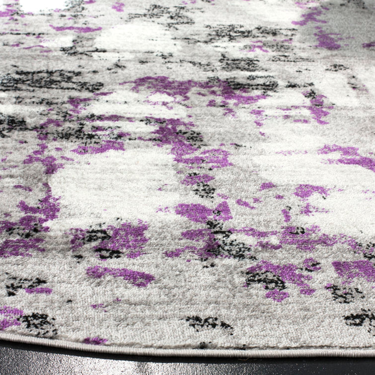 Tapis Jeter abstrait gris/violet rond de 2,44 m