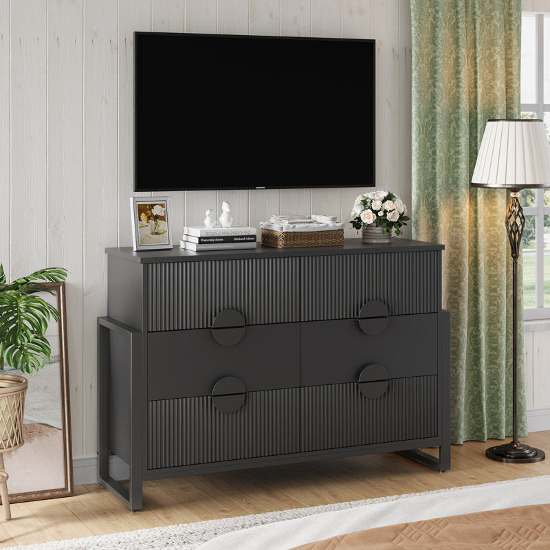 Commode moderne à 6 tiroirs, de couleur noirâtre