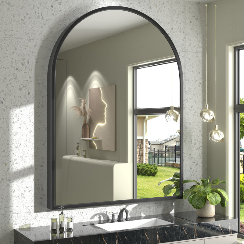 Miroir mural Amara Arch en verre trempé haute résistance et cadre en alliage d'aluminium, fixation par crémaillère française (36 x 48) NOIR