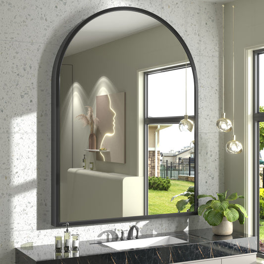 Amara Arch High-Strength Tempered Glass and Aluminum Alloy Framed French Cleat Mounted Wall Mirror (36x48) BLACK