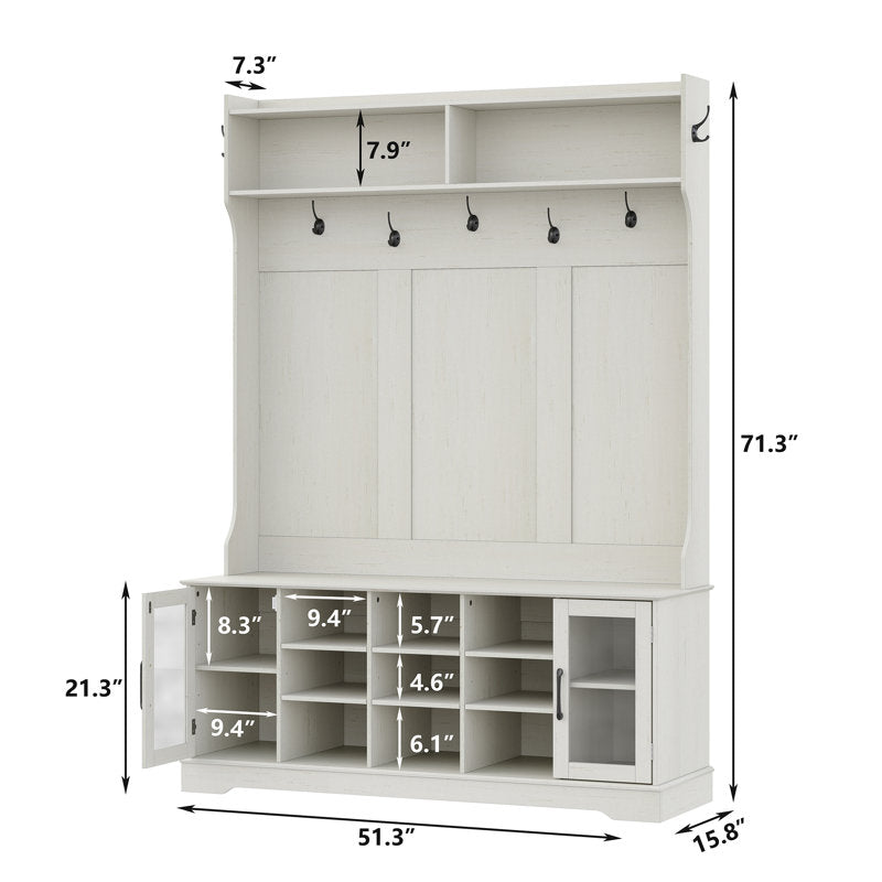 Porte-manteau Jaxsin de 130 cm de large avec banc et rangement à chaussures, design 4 en 1. Blanc.
