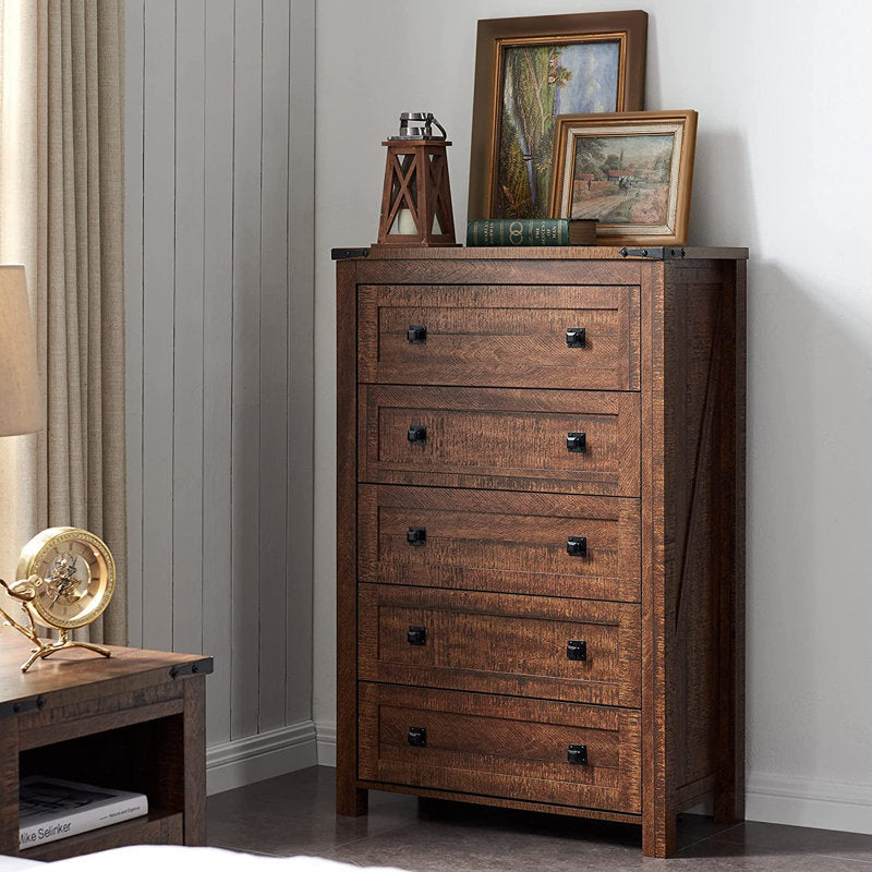 Commode haute rustique à 5 tiroirs Grantville House pour chambre à coucher