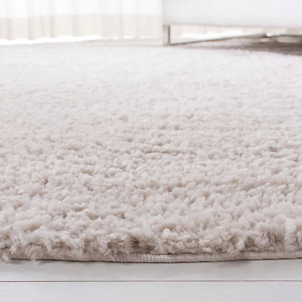 SAFAVIEH August Shag Collection 4' Round Beige AUG900D Solid 1.2-inch Thick Area Rug