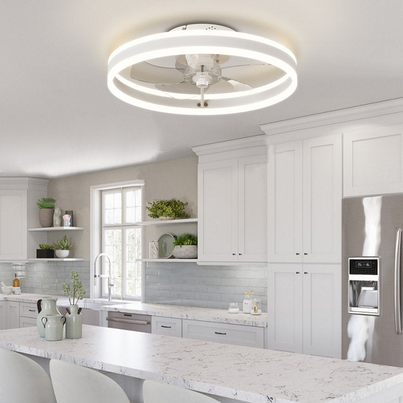 Ventilateur de plafond LED moderne et discret de 40 cm (15,75 po), contrôle par application et télécommande, 6 vitesses, toutes saisons